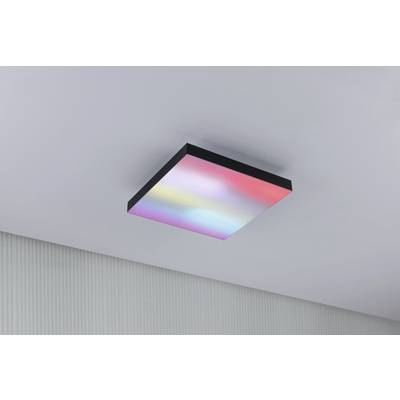 Rechteckige Deckenleuchte mit farbwechselnden LED-Lichtern, die von Rosa zu Blau und Gelb verlaufen; modernes Design.