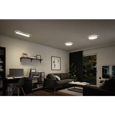 Gemütliches Wohnzimmer mit zwei Sofas, Schreibtisch mit Computer, Regale an der Wand, und moderner Beleuchtung. Fenster mit Ausblick auf Bäume.