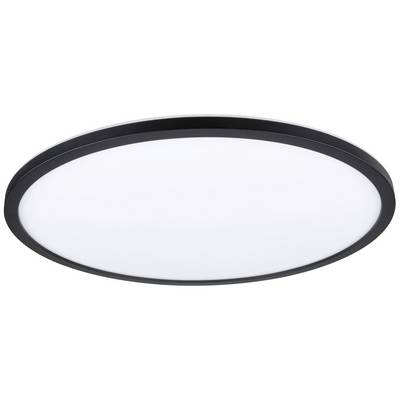 Eine flache, runde Deckenleuchte mit schwarzem Rahmen und weißer Abdeckung, geeignet für modernes Interieur.