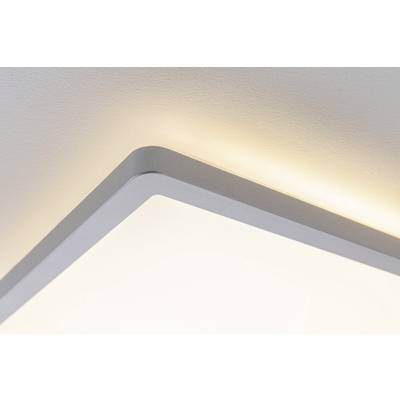 Eine minimalistische Deckenleuchte mit sanftem, indirektem Licht leuchtet an der Ecke einer weißen Decke.