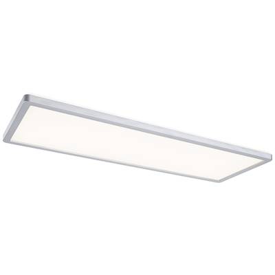 Rechteckige LED-Deckenleuchte mit silbernem Rahmen, verbreitet diffuses, gleichmäßiges Licht. Geeignet für moderne Innenräume.