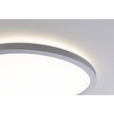 Nahaufnahme einer runden Deckenleuchte, die warmweißes Licht abstrahlt.