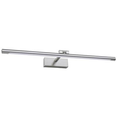 Silberne, moderne LED-Wandleuchte mit rechteckiger Halterung und langem, schmalem Leuchtbalken, geeignet für Kunstwerke.
