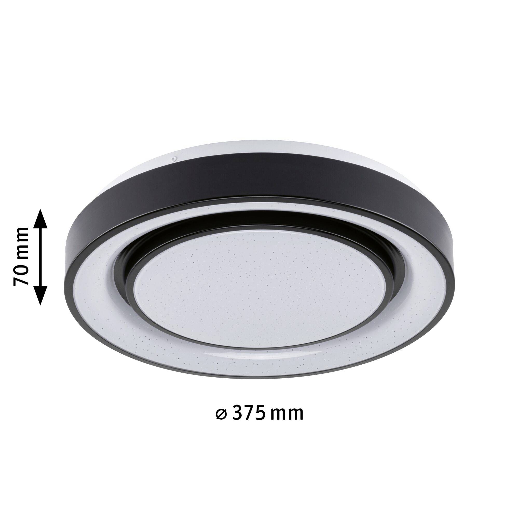 'Runde LED-Deckenleuchte mit Durchmesser 375 mm und Höhe 70 mm.'