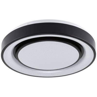 Moderne, runde Deckenleuchte in Schwarz-Weiß mit glänzender Oberfläche. Ideal für Wohnzimmer oder Büro.