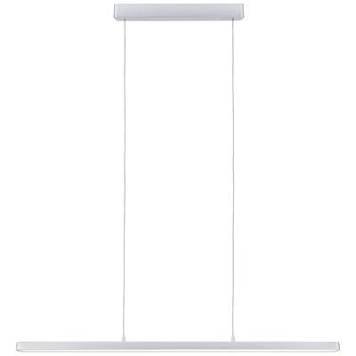 Hängende LED-Pendelleuchte in modernem Design, mit zwei dünnen Kabeln an einem rechteckigen Gehäuse befestigt.