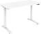 Weißer höhenverstellbarer Schreibtisch mit T-Beinen und einer glatten Tischplatte. Ideal für ergonomisches Arbeiten im Büro.