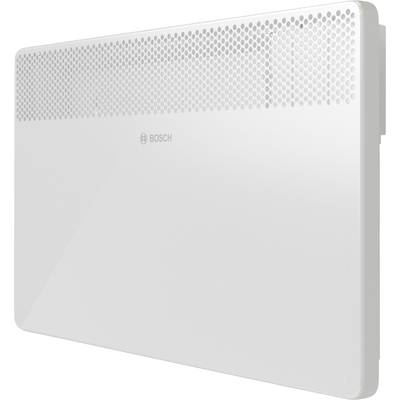 Weißer Bosch-Heizkörper mit Lüftungsschlitzen, rechteckige Form, geeignet für Wandmontage.