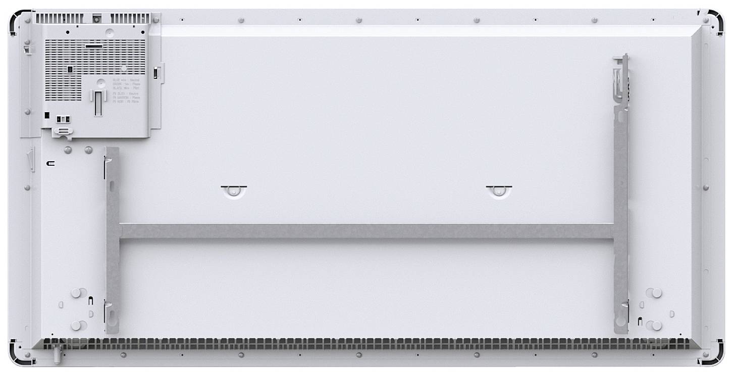 Die Rückseite eines Flachbildschirms mit mechanischen Komponenten und Metallstreben zur Wandmontage.