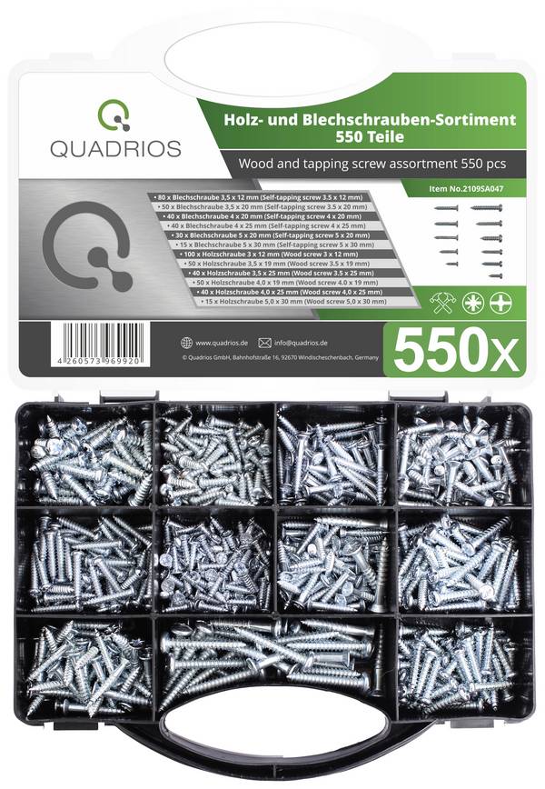 Quadrios 2109SA047 2109SA047 Blechschrauben-Sortiment 550 St.