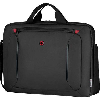 Eine schwarze Laptoptasche mit Tragegriff und Reißverschlusstasche vorne; rotes Kreuz-Logo in der Mitte.