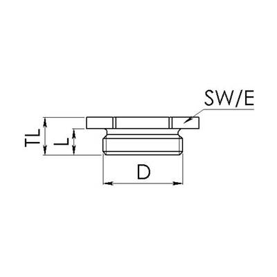 Technische Zeichnung einer mechanischen Komponente mit den Bezeichnungen 'D', 'L', 'TL' und 'SW/E', die Dimensionen darstellen.