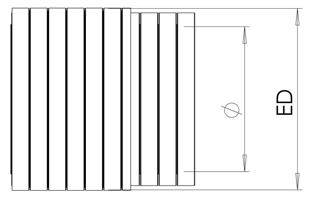 Technische Zeichnung eines zylindrischen Bauteils mit mehreren Rillen. Rechts daneben steht 'ED'. Maße und Symbole sind angegeben.