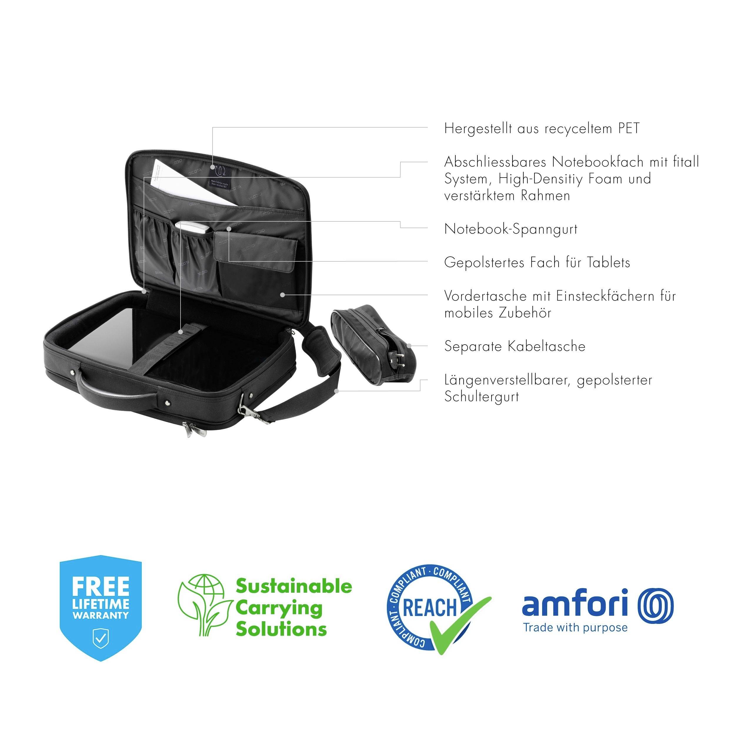 'Notebook-Tasche aus recyceltem PET mit Schaumstoffpolsterung, Tablet-Fach und Kabeltasche. Kostenlose lebenslange Garantie.'