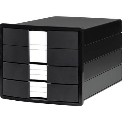 Ein schwarzer Büroorganizer mit drei Schubladenreihen, ideal zur Aufbewahrung von Dokumenten und Büromaterialien.
