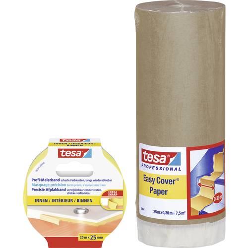 tesa Abdeckpapier tesa® Easy Cover Hellbraun, Gelb inkl. Malerband PRECISION INDOOR 25 m x 25 mm, Beschriftbar, Hohe Rei...