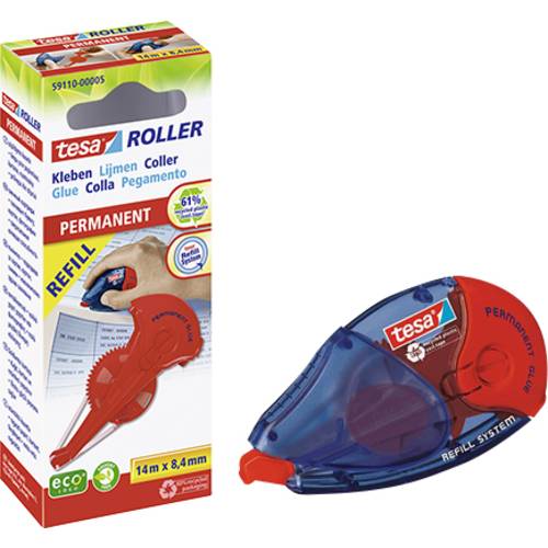 tesa Kleberoller ROLLER Permanent ecoLogo® + 1x REFILL 8.4 mm 14 m Permanent haftend nachfüllbar: Ja 1 Set