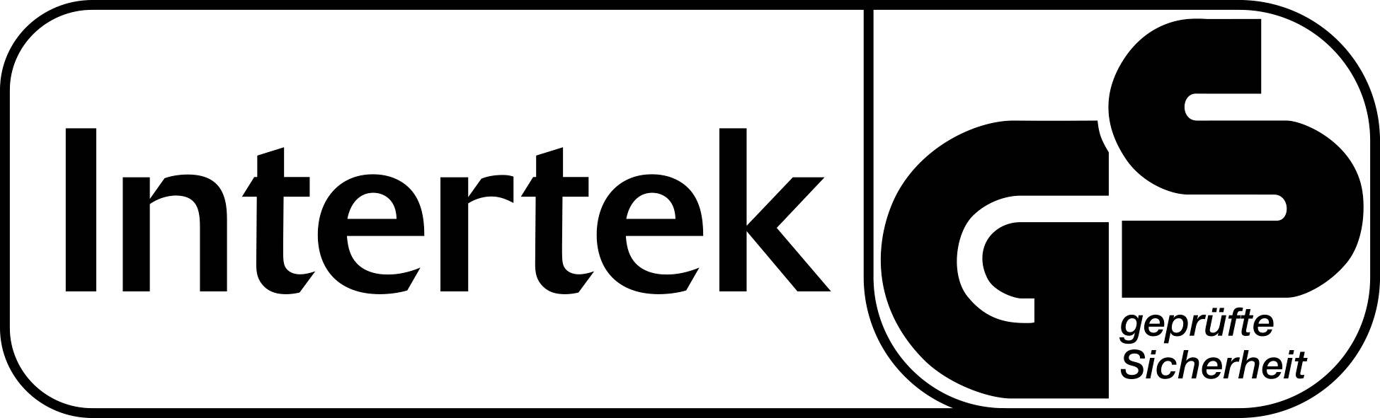 Logo der Intertek mit GS-Zeichen, was für 'geprüfte Sicherheit' steht, signalisiert zertifizierte Produktsicherheit.
