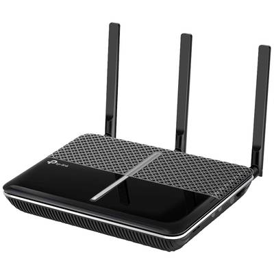 Ein schwarzer WLAN-Router mit drei Antennen.