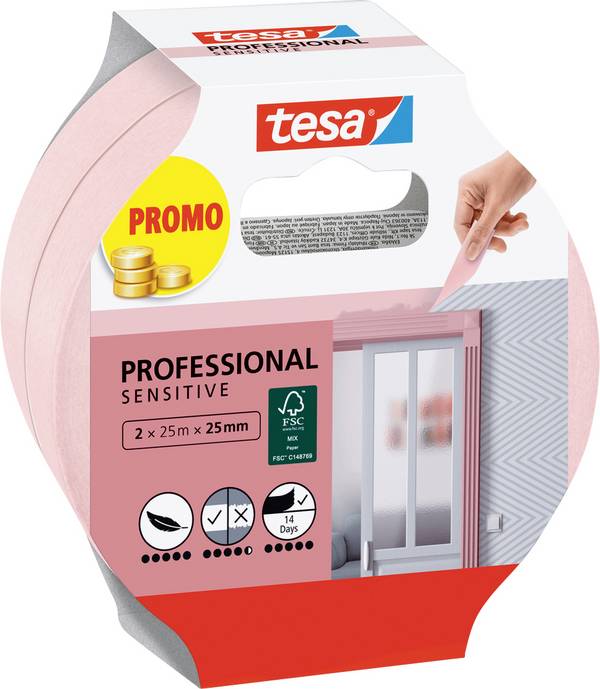 tesa Professional Sensitive 56267-00000-01 Malerabdeckband  Rosa (L x B) 50 m x 25 mm 2 St.