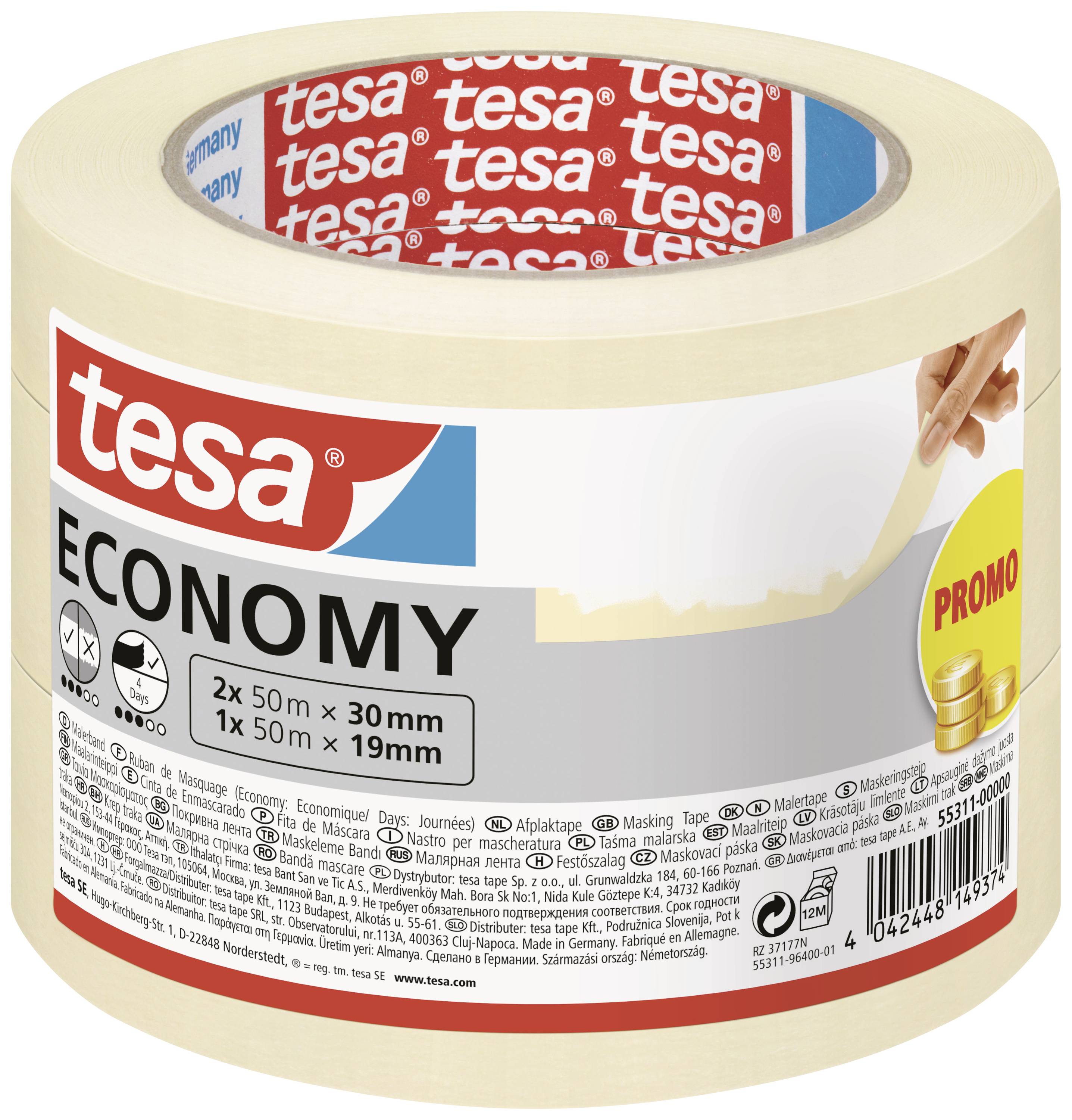 TESA Economy 55311-00000-02 Malerabdeckband Weiß 1 Set