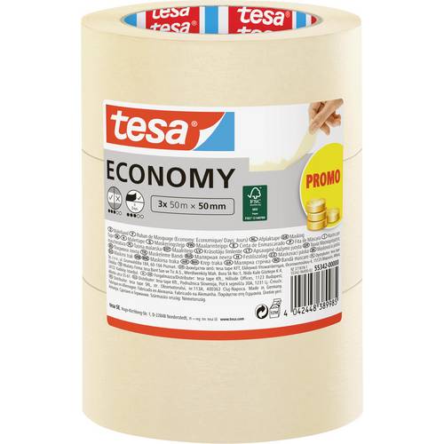 tesa Economy 55342-00000-00 Malerabdeckband Weiß (L x B) 50 m x 50 mm 3 St.
