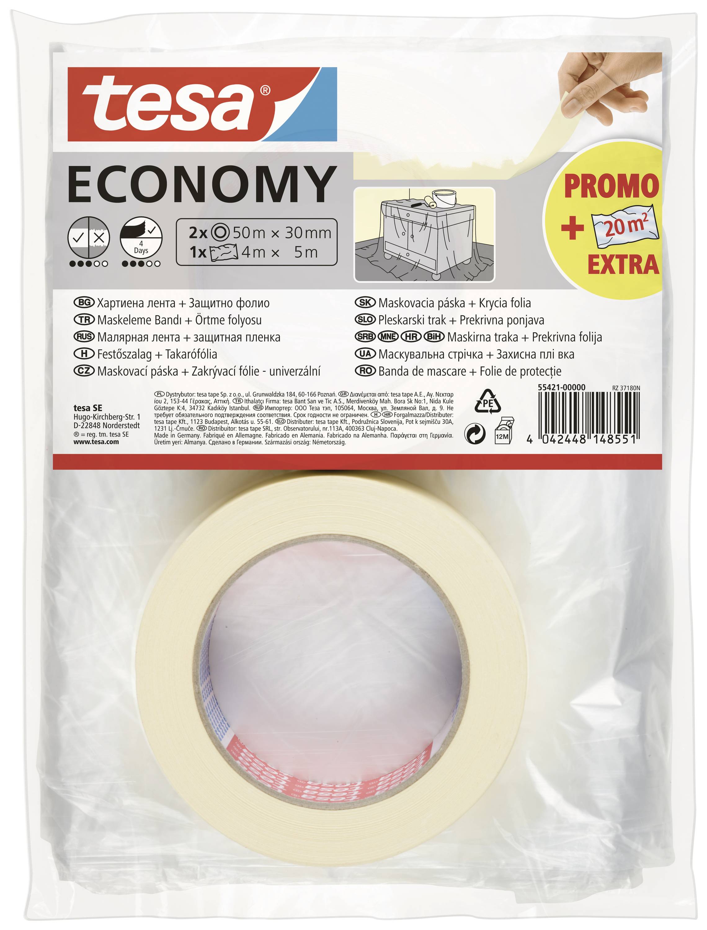 TESA Economy 55421-00000-05 Malerabdeckband Weiß 1 Set