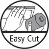 'Easy Cut' Emblem: Hände, die eine Klinge über ein Material führen, dargestellt innerhalb eines Kreises.