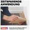 'Eine Person installiert ein 2-in-1-Papier mit der Aufschrift "ZEITSPARENDE ANWENDUNG" für einfacheres Abdecken beim Streichen.'