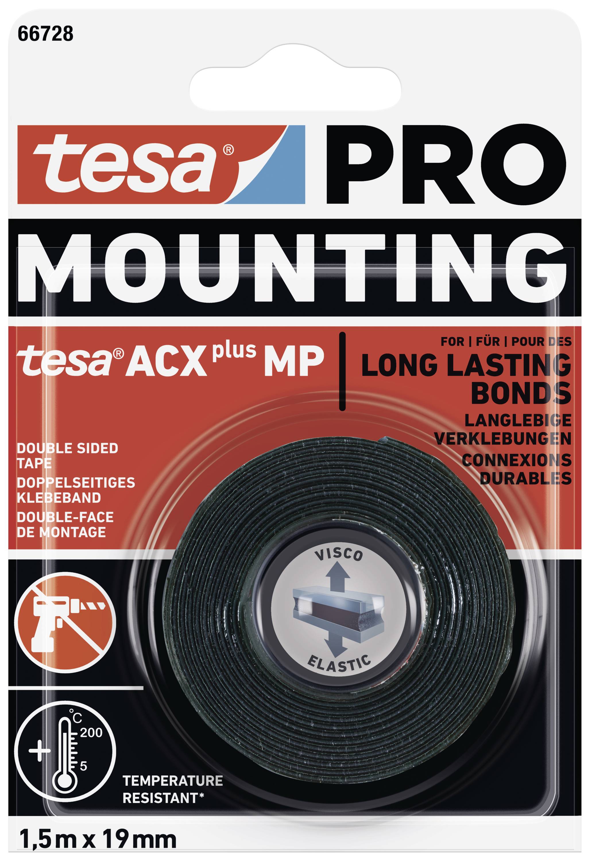 TESA Mounting PRO ACX+ 66728-00000-00 Montageband Schwarz (L x B) 1.5 m x 19 mm 1 St.