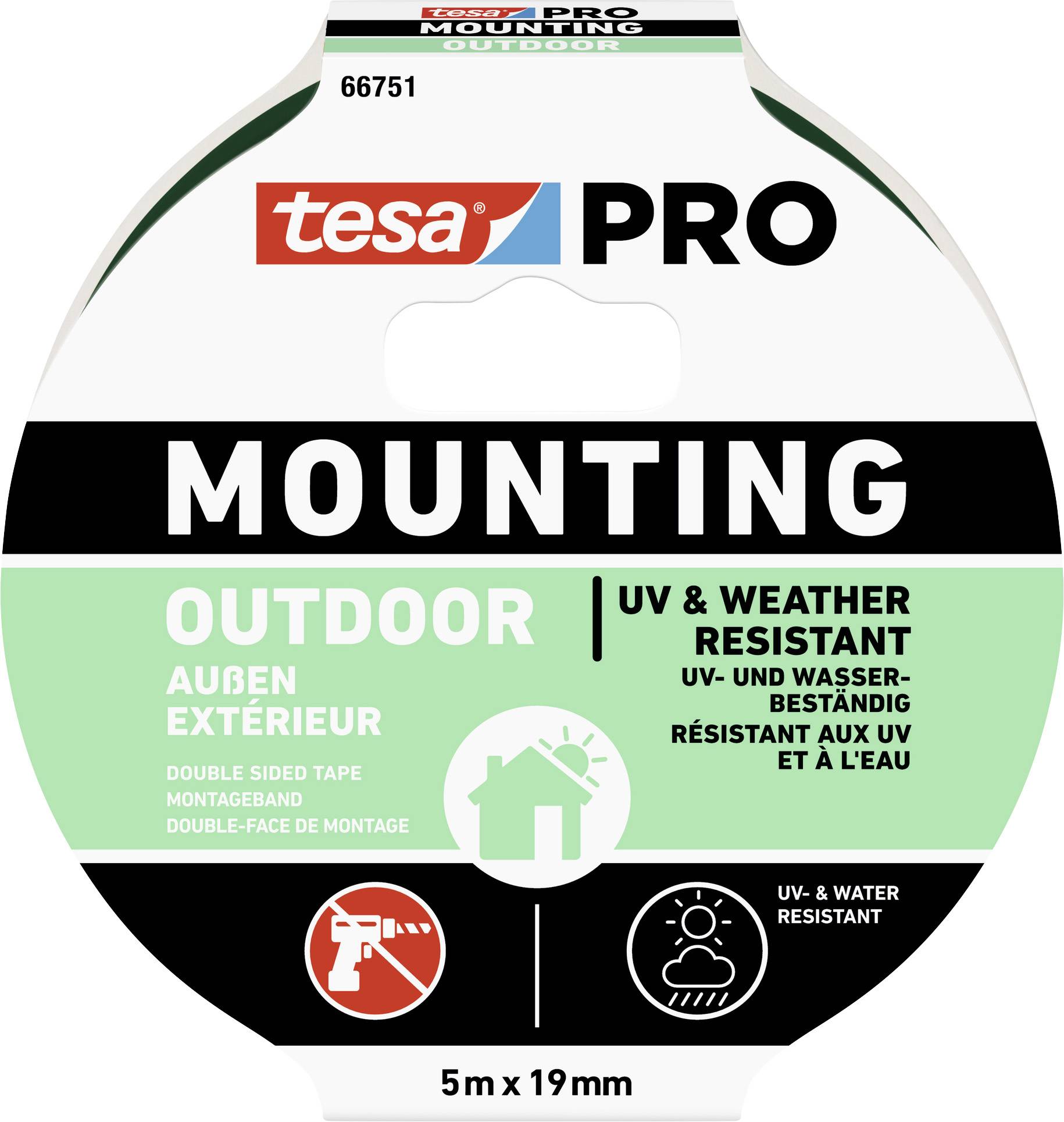 TESA Mounting PRO Outdoor 66751-00001-00 Montageband Transparent (L x B) 5 m x 19 mm 1 St.