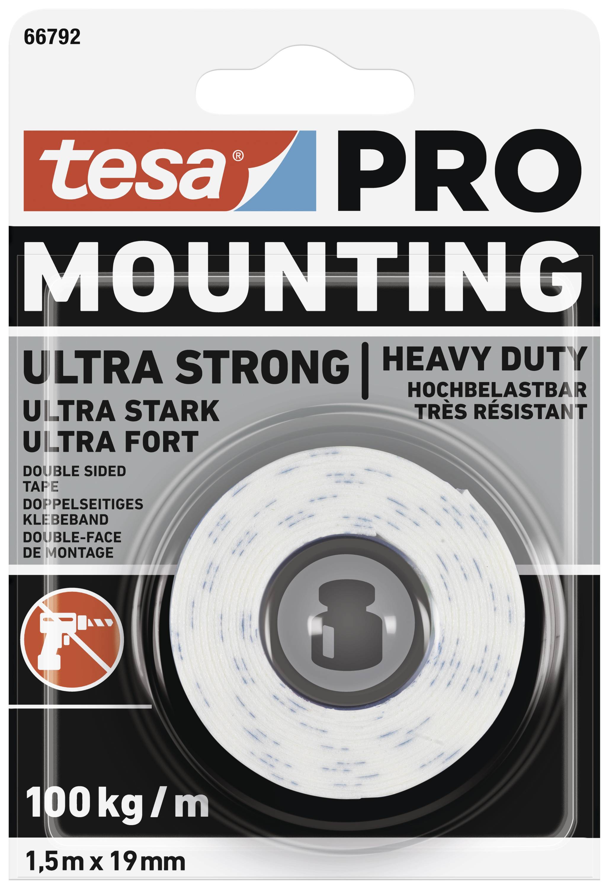 TESA Mounting PRO Ultra Strong 66792-00000-00 Montageband Weiß (L x B) 1.5 m x 19 mm 1 St.
