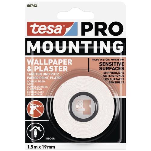 tesa Mounting PRO Tapete & Putz 66743-00000-00 Montageband Weiß (L x B) 1.5 m x 19 mm 1 St.