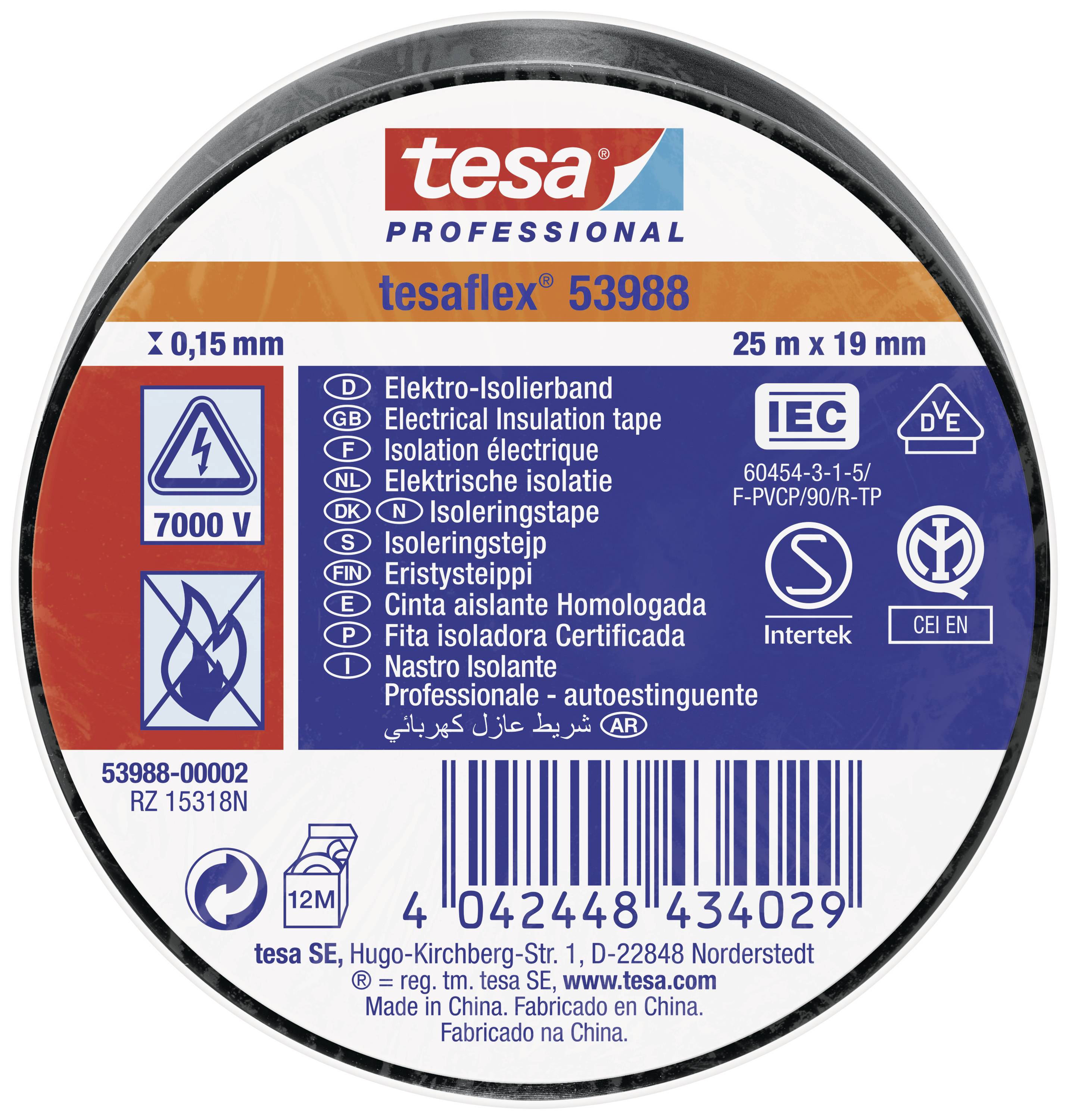 TESA tesaflex IEC 53988-00002-00 Isolierband Schwarz (L x B) 25 m x 19 mm 1 St.