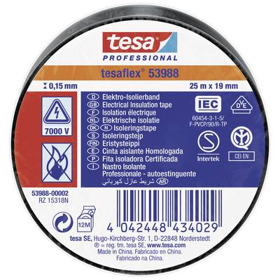 'Rolle Elektro-Isolierband tesa 53988, 25 m x 19 mm, isoliert bis 7000 V, geeignet für Kaltumformung und selbstverlöschend.'