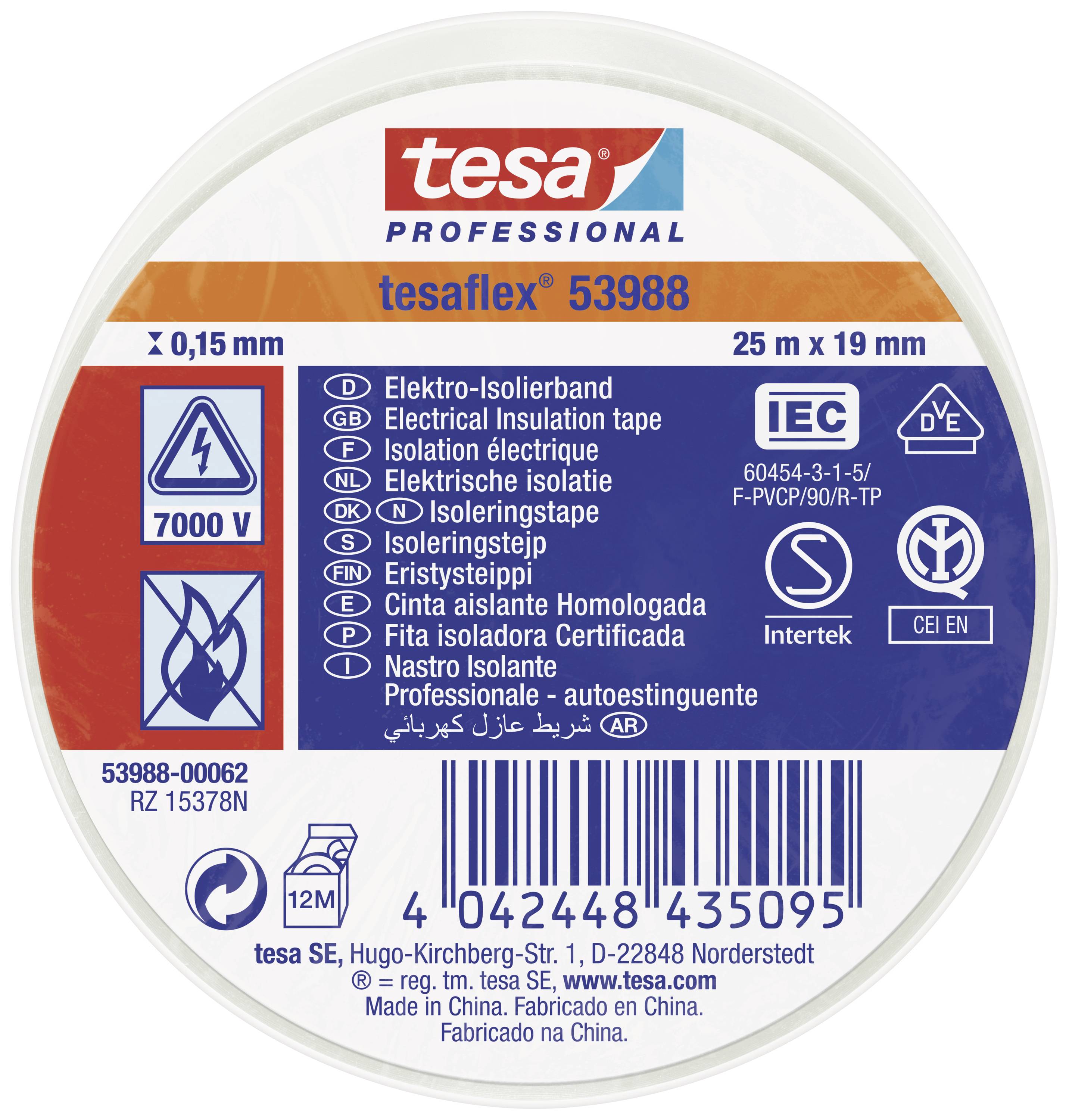 TESA tesaflex IEC 53988-00062-00 Isolierband Weiß (L x B) 25 m x 19 mm 1 St.
