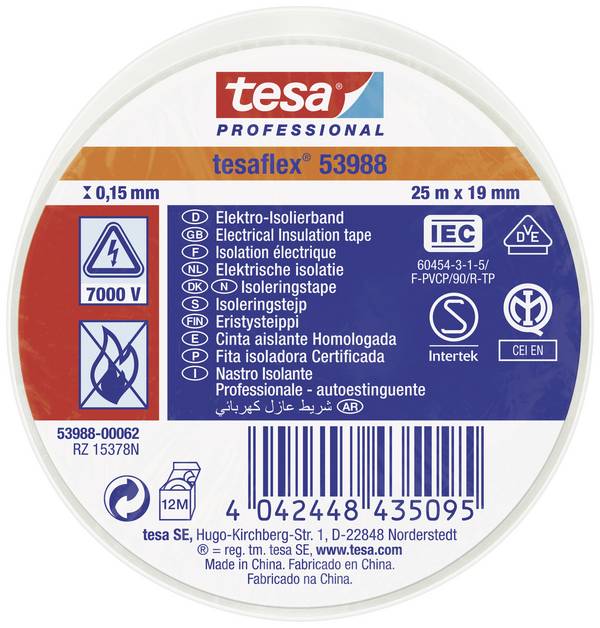 tesa tesaflex IEC 53988-00062-00 Isolierband  Weiß (L x B) 25 m x 19 mm 1 St.