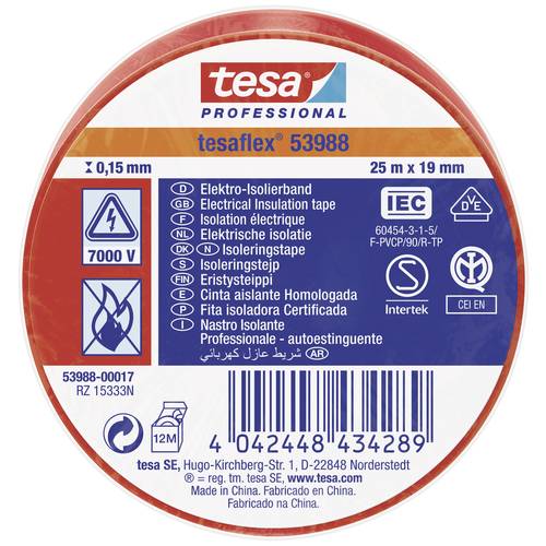 Thumbnail - tesa tesaflex IEC 53988-00017-00 Isolierband Rot (L x B) 25 m x 19 mm 1 St.