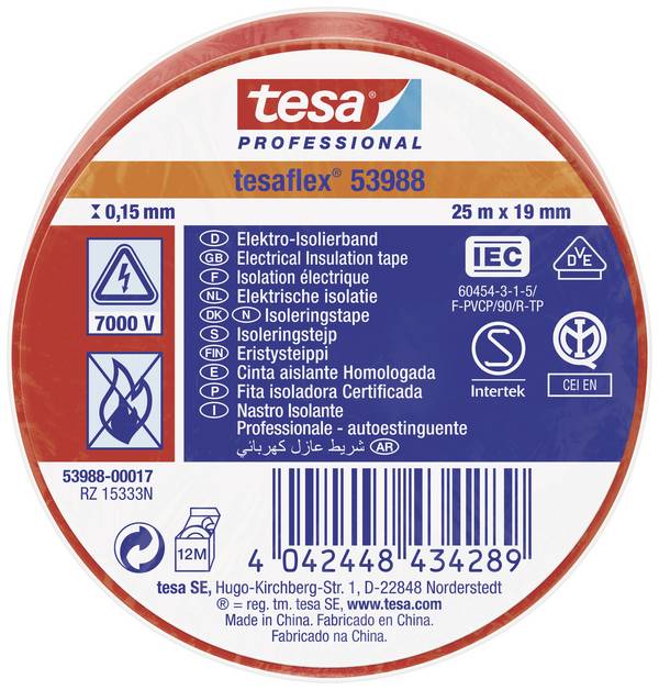 tesa tesaflex IEC 53988-00017-00 Isolierband Rot (L x B) 25 m x 19 mm 1 St.