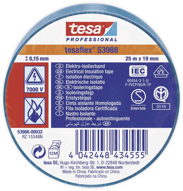 tesa tesaflex IEC 53988-00032-00 Isolierband Blau (L x B) 25 m x 19 mm 1 St.