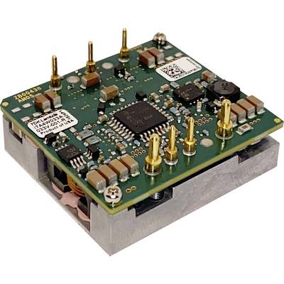 Ein grünes, quadratisches elektronisches Modulfeld mit verschiedenen kleinen Komponenten und Goldstiften, sitzend auf einer metallischen Basis.