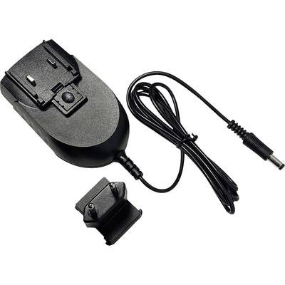 Ein schwarzes Ladegerät mit abnehmbarer Steckverbindung und Netzkabel.