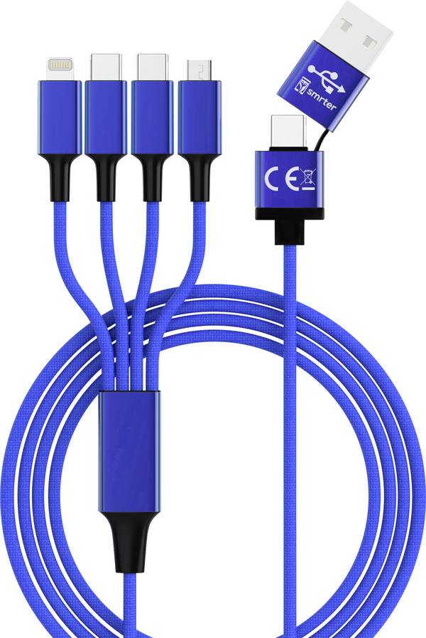 Smrter USB-Ladekabel USB-A Stecker, USB-C® Stecker, USB-C® Stecker, Apple Lightning Stecker, USB-Micro-B Stecker 1.20 m Navy-Blau SMRTER_ELITE_C_NB