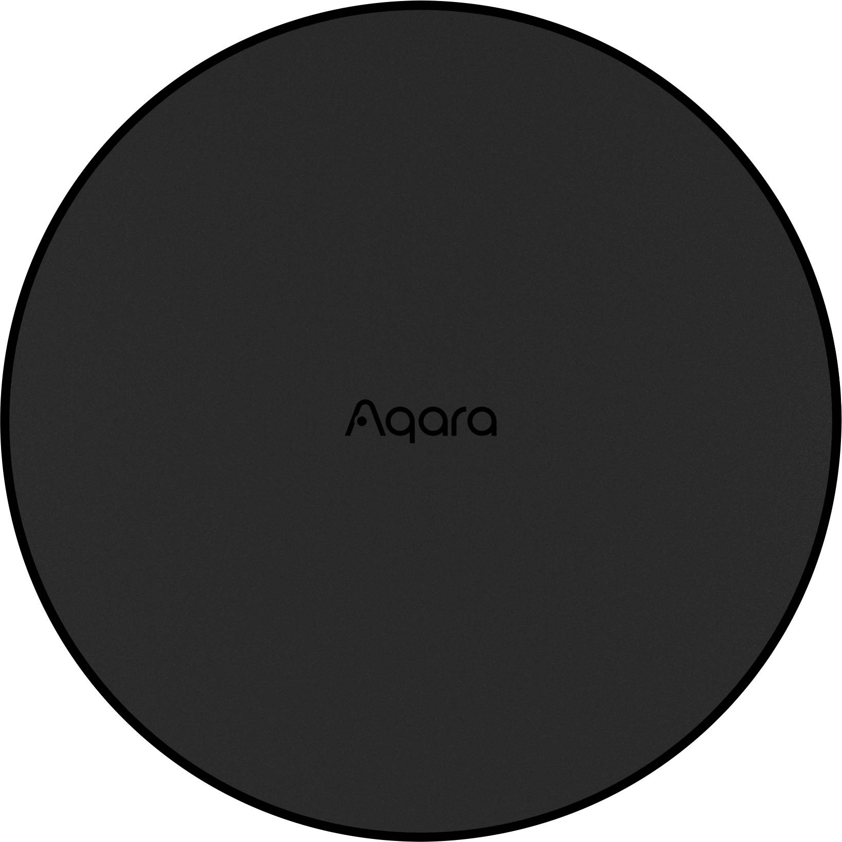 Schwarzer runder Aqara Smart Home-Sensor, minimalistisch gestaltet, ohne sichtbare Anzeigen oder Knöpfe.