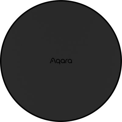 Schwarzer runder Aqara Smart Home-Sensor, minimalistisch gestaltet, ohne sichtbare Anzeigen oder Knöpfe.