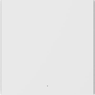 Ein minimalistischer, weißer, quadratischer Gegenstand mit einem kleinen, dunklen Punkt in der Mitte.
