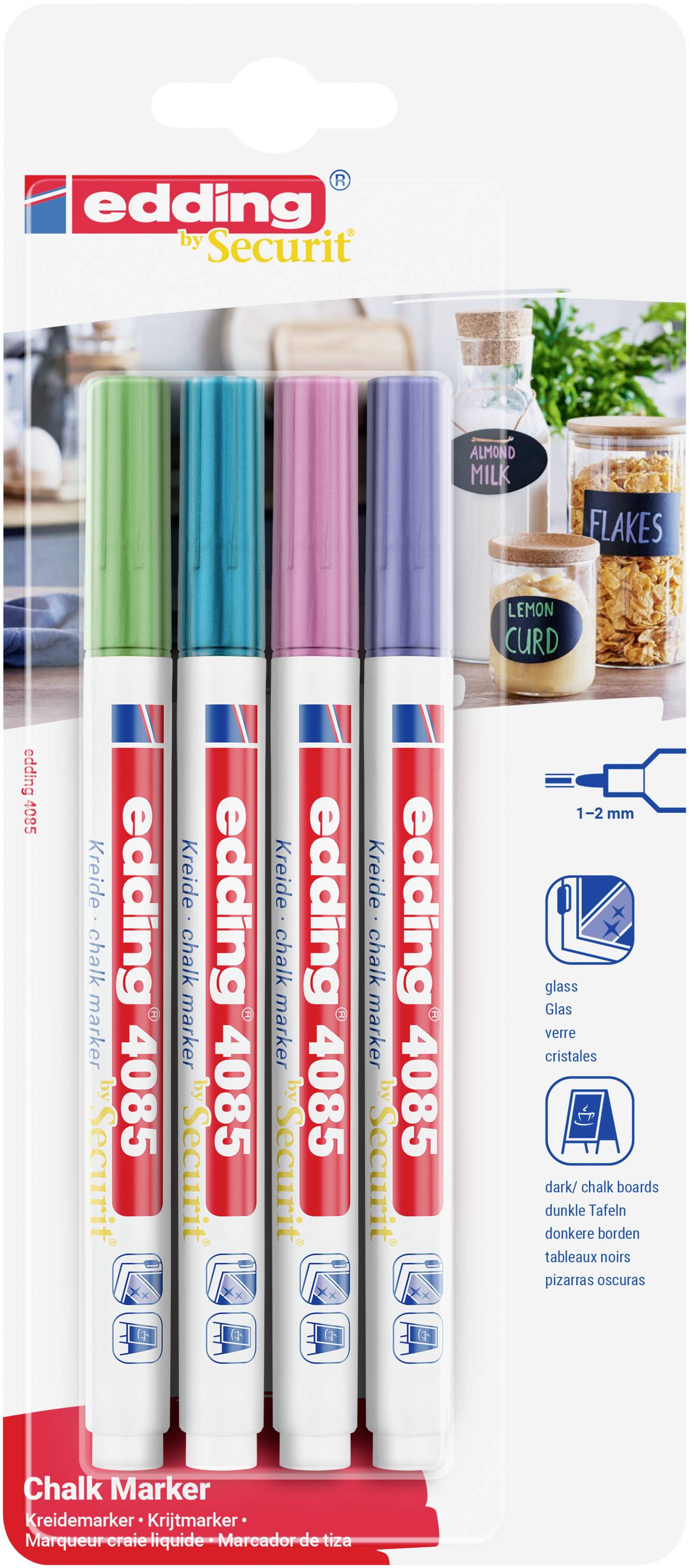 Edding 4085 4-4085-4-1MET Kreidemarker Blau (metallic), Grün (metallic), Pink (metallic), Violett metallic 1 mm, 2 mm-0