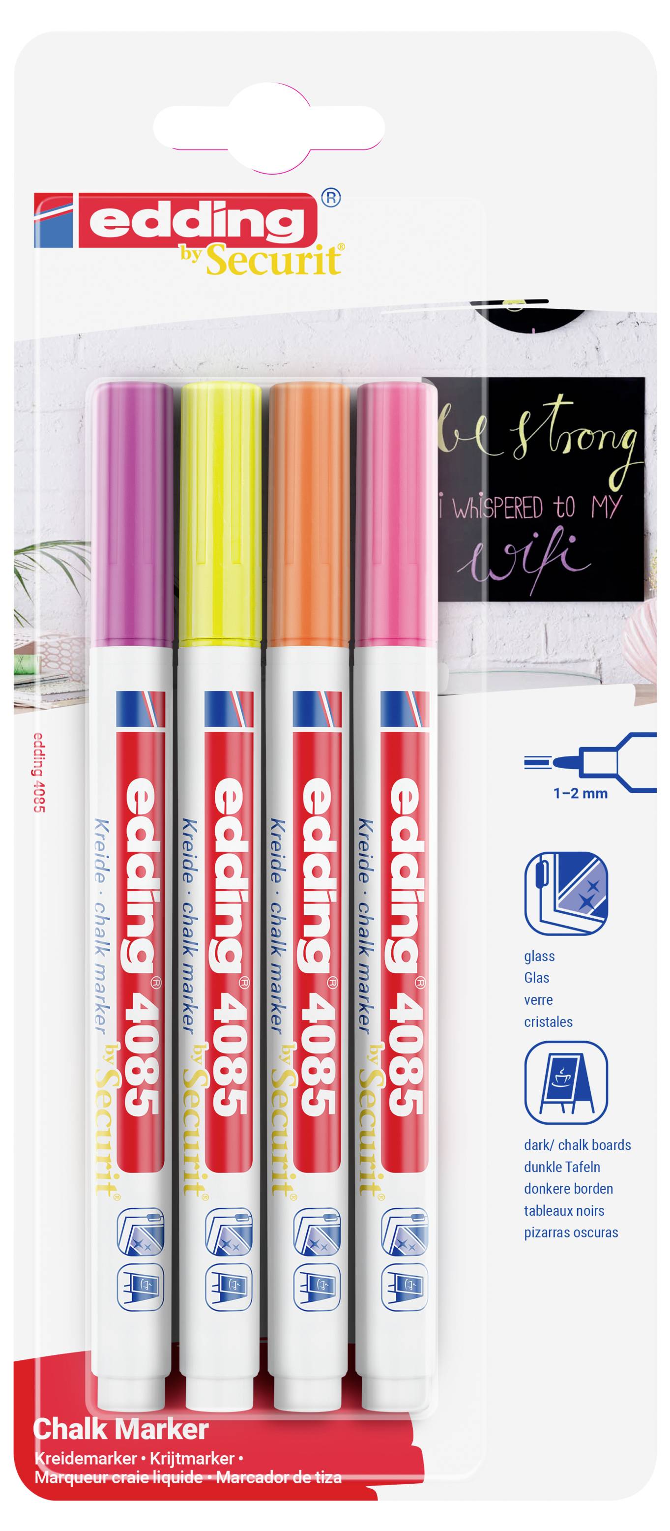 Edding 4085 4-4085-4-1NEON Kreidemarker Himbeer, Neongelb, Neonorange, Neonpink 1 mm, 2 mm-1