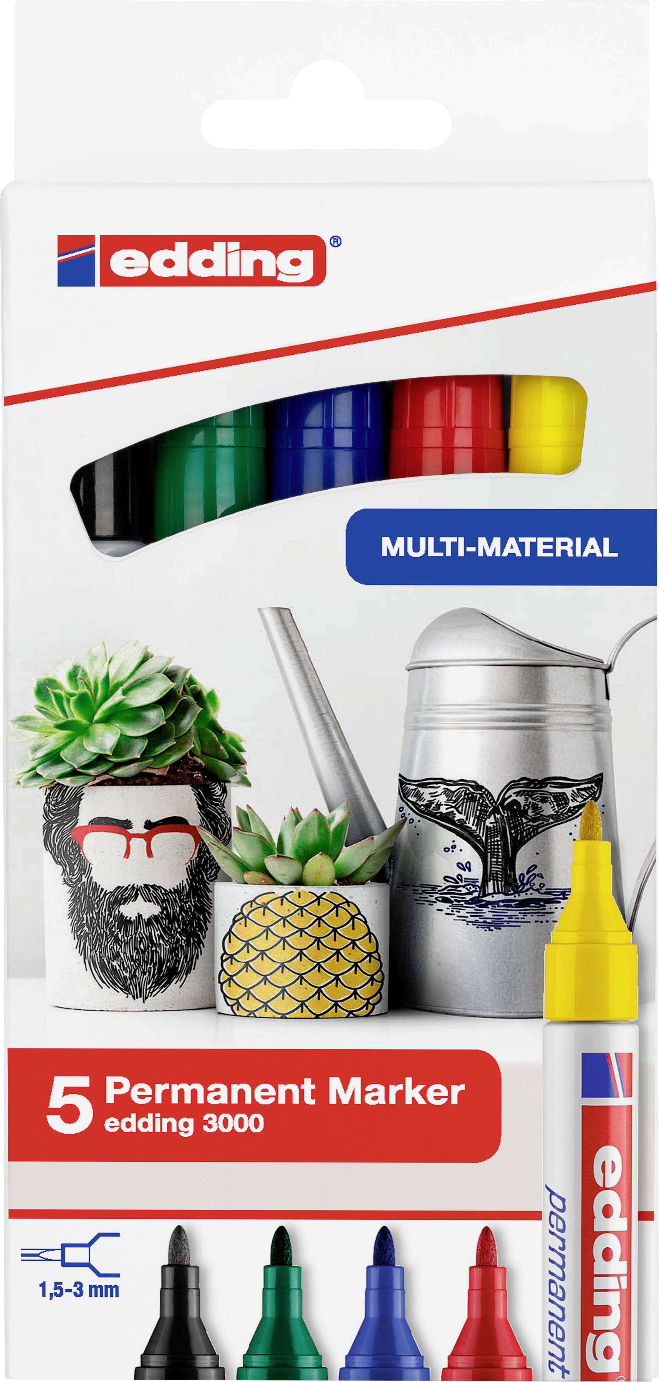 Edding Permanentmarker 4-3000-5 Permanentmarker Sort, Blå , Rød, Grøn, Gul vandfast: Ja