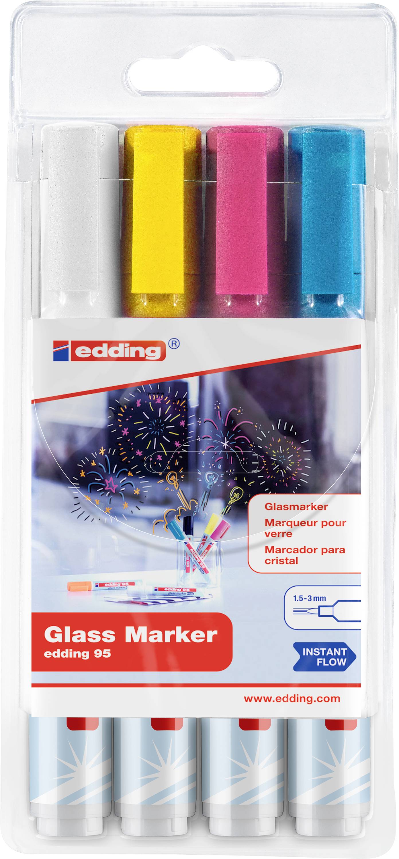 EDDING Glasboard-Marker 95 1.5-3mm sortiert 4er-Etui je 1x weiss gelb pink (4-95-4-099)